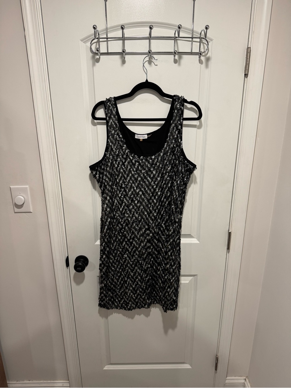 Calvin Klein Black & Silver Textured Sleeveless Mini Dress